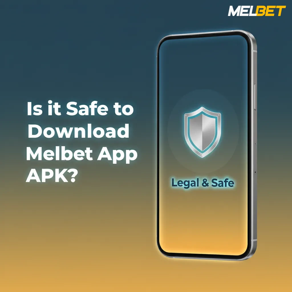Smartphone showing Melbet app with padlock icon and Official APK download badge, highlighting licensed, encrypted security.
