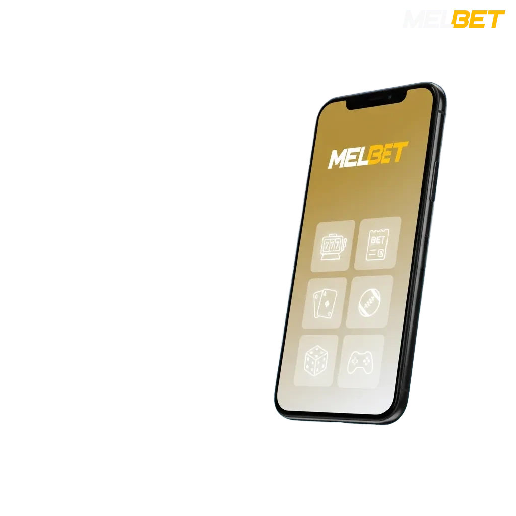 Melbet Android app interface on a phone, with betting and casino options; log in, deposit, bet, and cash out in a few taps.
