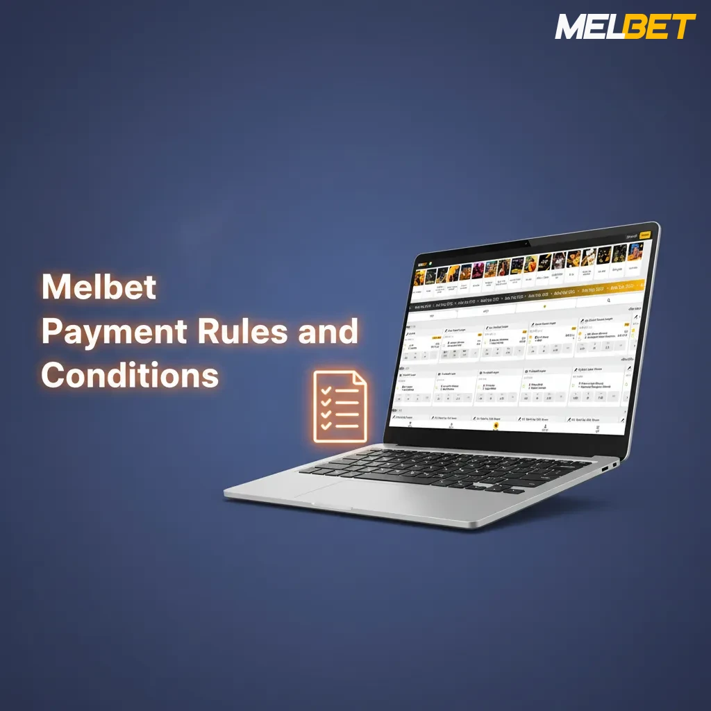 Melbet India payment rules infographic: name match, same-method withdrawals, 1x turnover, KYC, limits and split payouts