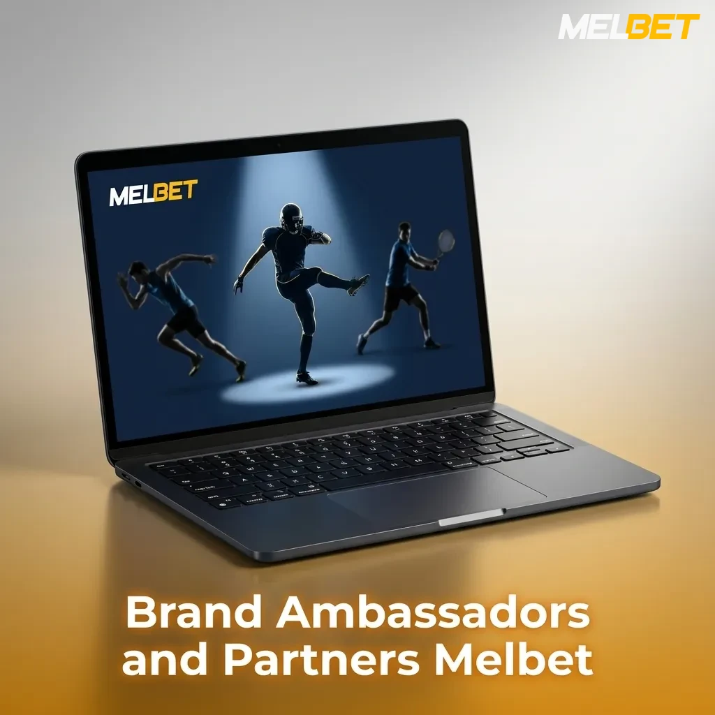 Collage of Melbet brand ambassadors and partners posing with logos and promotional branding