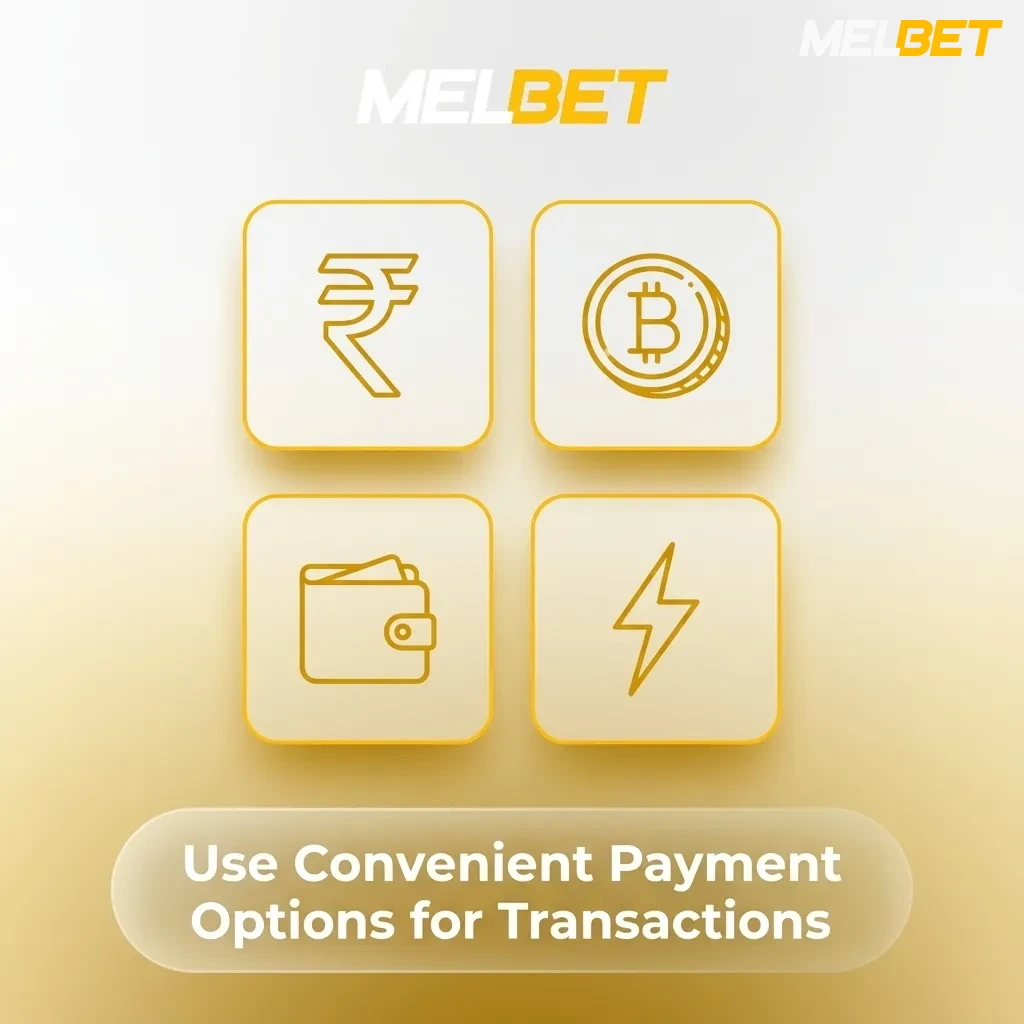 Icons of UPI, Paytm, PhonePe, GPay, cards, e‑wallets, and crypto beside text promoting secure Melbet India payments