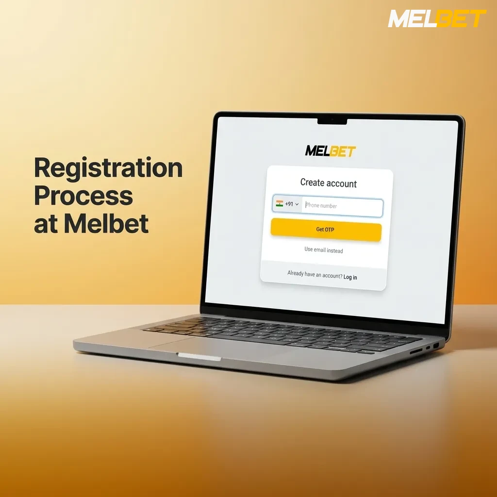 Illustrated Melbet sign‑up steps showing phone, email, and social login options before betting and casino play